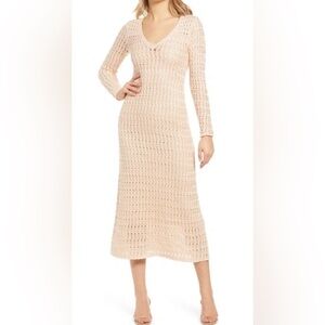 AFRM Cedro Crochet Long Sleeve Midi Cream Tan‎ Dress w/Lining Size 2X MSRP $158